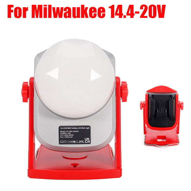Draagbare 18W Led Lamp Werk Licht Lamp Voor Makita Milwaukee Bosch Dewalt 14.4V/18V Li-Ion Batterij emergency Outdoor Verlichting: For Milwaukee