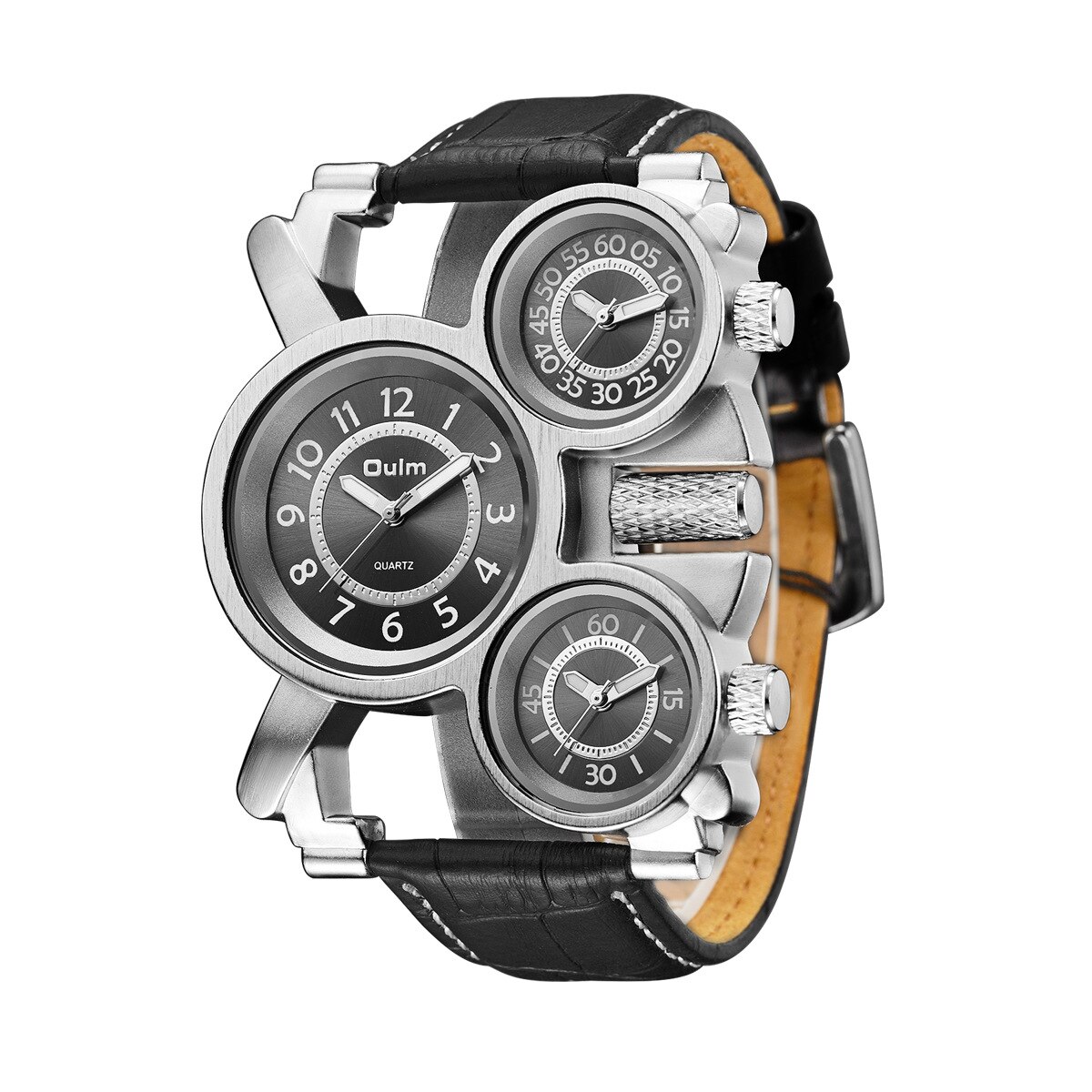 OULM1167 Multi-Tijdzone Band Persoonlijkheid Multi-Dial Heren Quartz Horloge