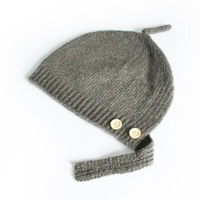 Geborduurde letters effen kinderwintermuts wollen streep gebreide kindermuts gehaakte meisjesmutsen winter jongensmuts babymutsen: Grijs