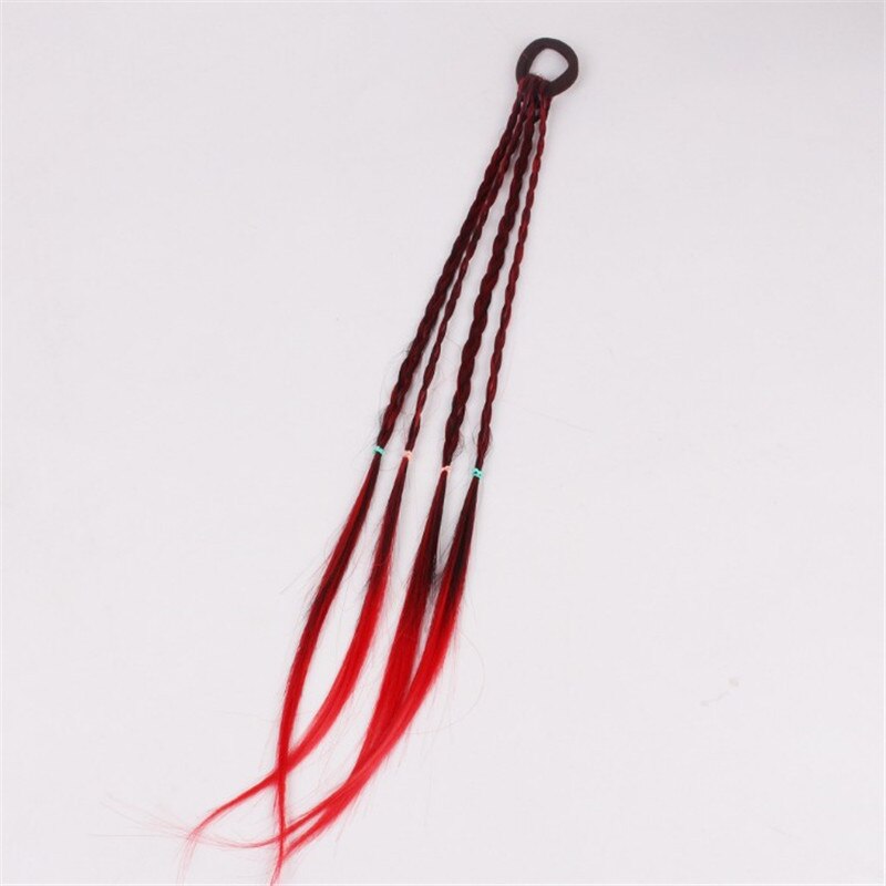 Women Girls Colored Strands for hair Headband Braided Hairband Kid Elastic Hair Rubber Band Hair Clip Wig Pigtail Accessories: Red