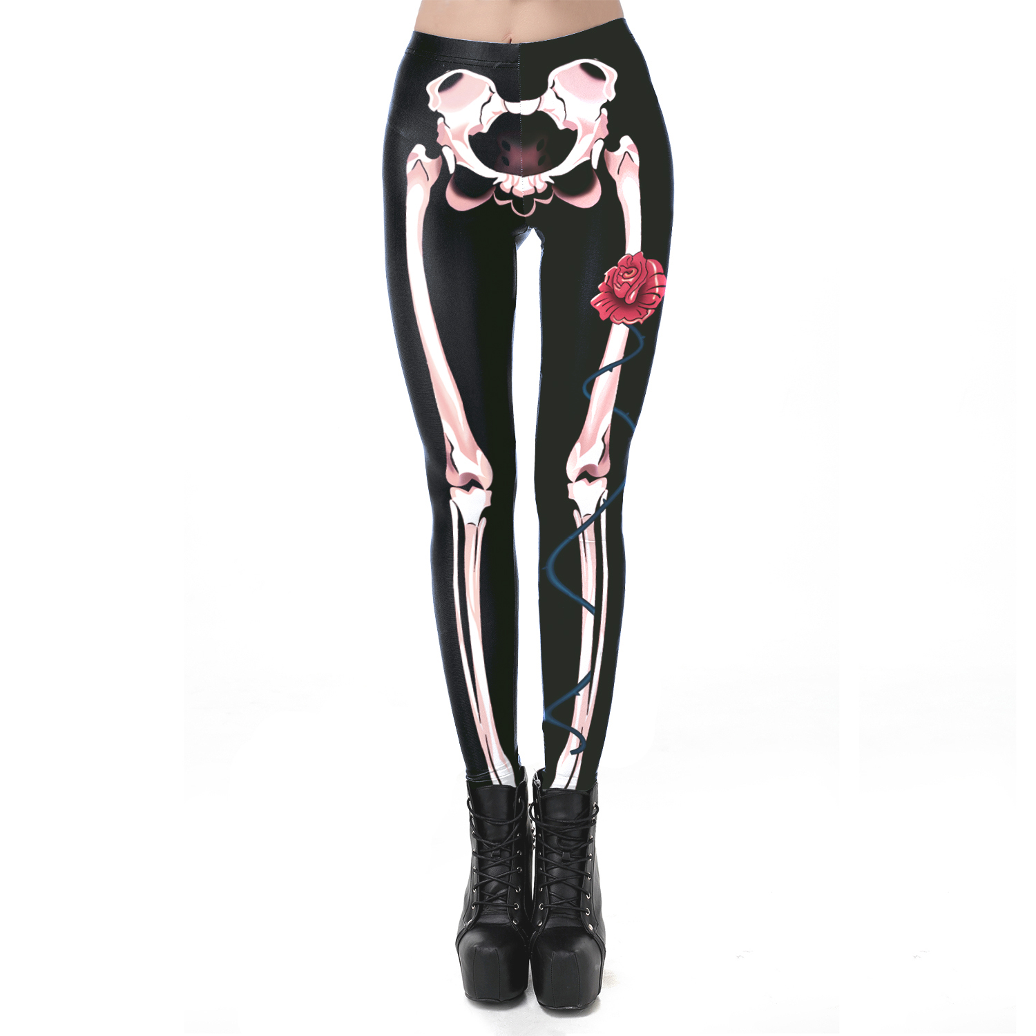 Nadanbao-mallas con estampado de calavera rosa para mujer, pantalones para de Halloween, ropa de calle para vacaciones y Festival, pantalones ajustados de cintura media