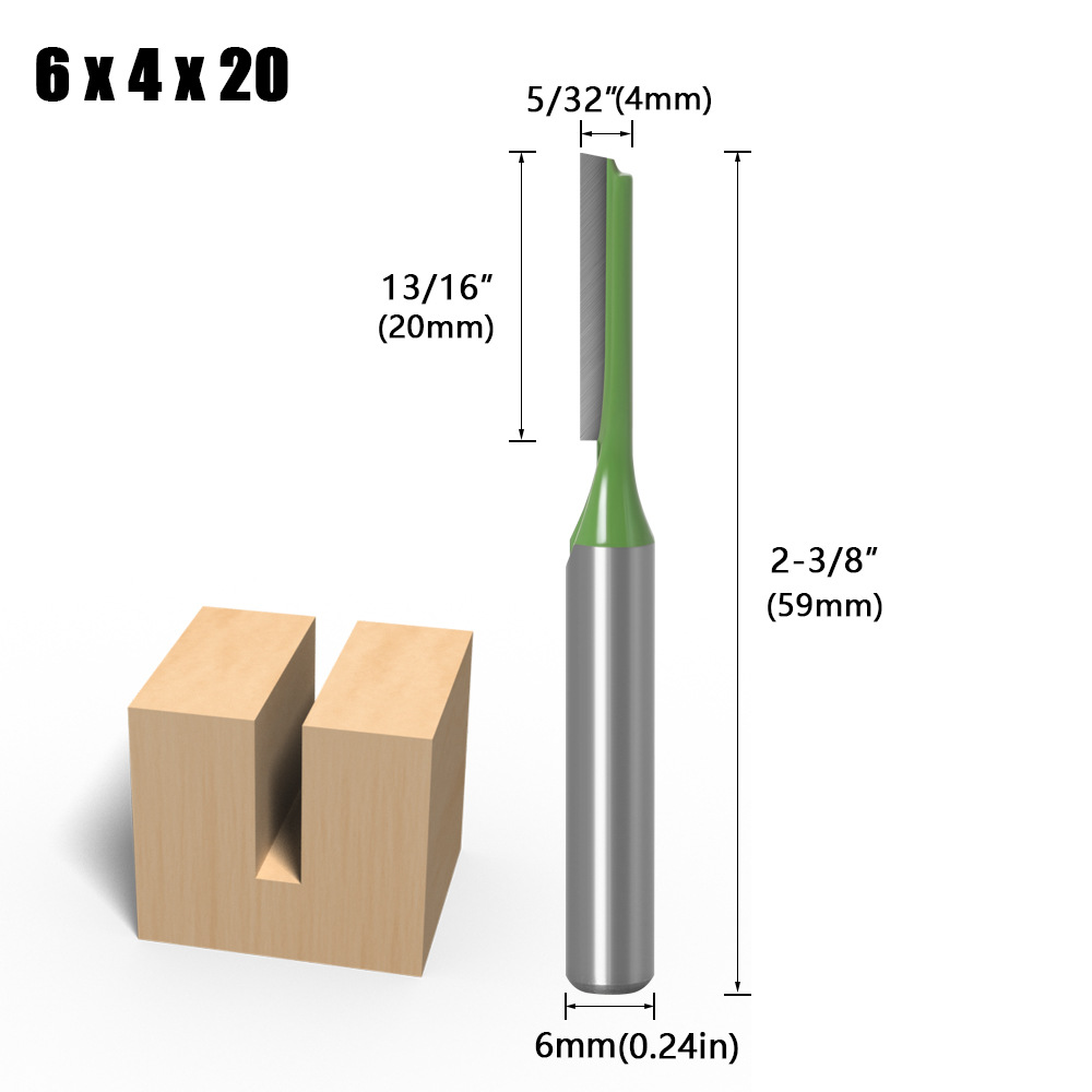 1/4 zoll 6mm Schaft Gerade Bit Fräser Einzigen Doppel Flöte Holz Schneider Hartmetall Router Bit Holzbearbeitung Werkzeug set: 6x4x20mm
