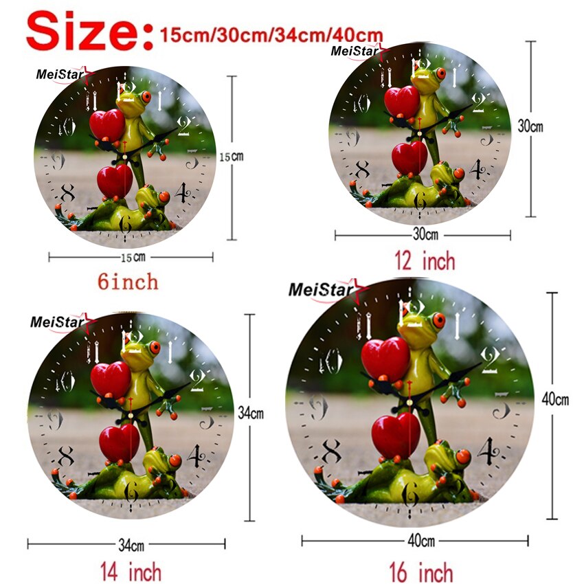 MEISTAR Frogs With Glasses Wooden Clocks Silent Living Study Garden Bath Room Home Decor Watches Large Art Wall Clocks