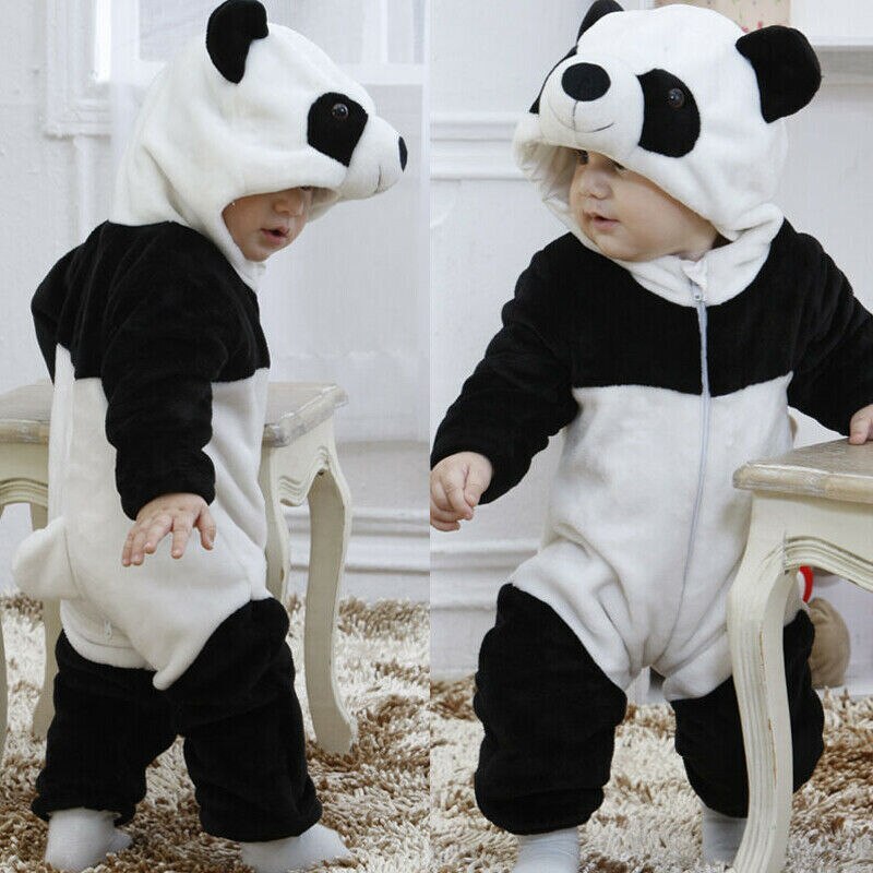 0-3 år nyfødte baby romper vinter varm baby drenge jumpsuits samlede panda dyr sport hætteklædte romper baby piger pyjamas sæt