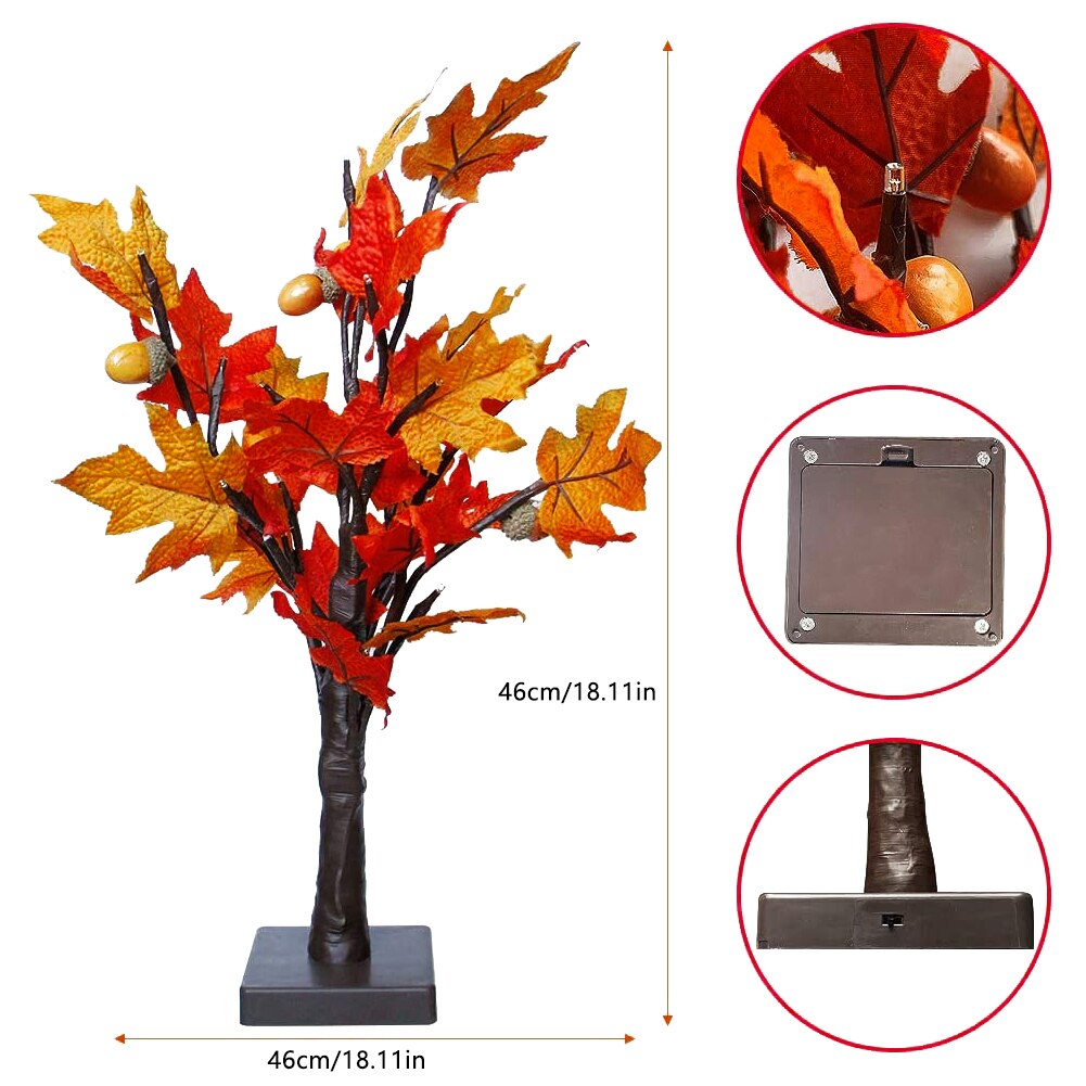 24 LED Künstliche Herbst Ahorn Batterie Betrieben Tabletop Licht Herbst Ahorn Blätter Acorn Baum Tisch Lampe Hochzeit Hause Dekoration