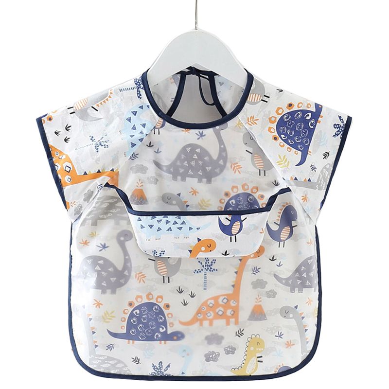 Waterproof Baby Bibs Adjustable Neckline Short Sleeve Apron Kids Feeding Smock