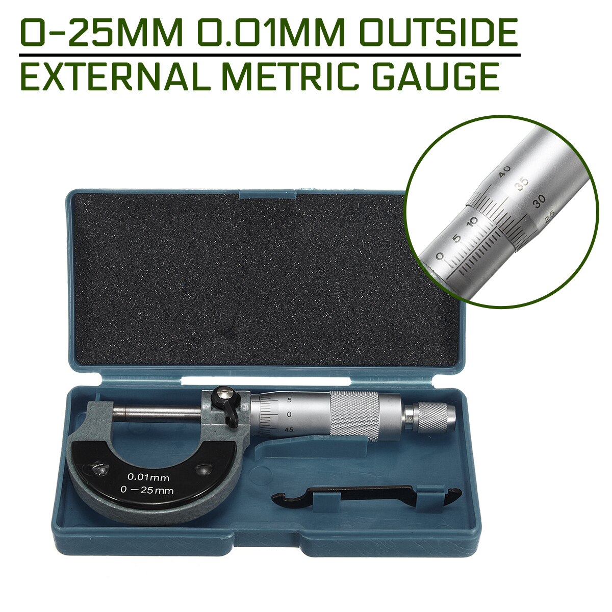 0-25mm 0.01mm ytre metrisk måler mikrometer maskinist måling med boksenøyaktig måleverktøy