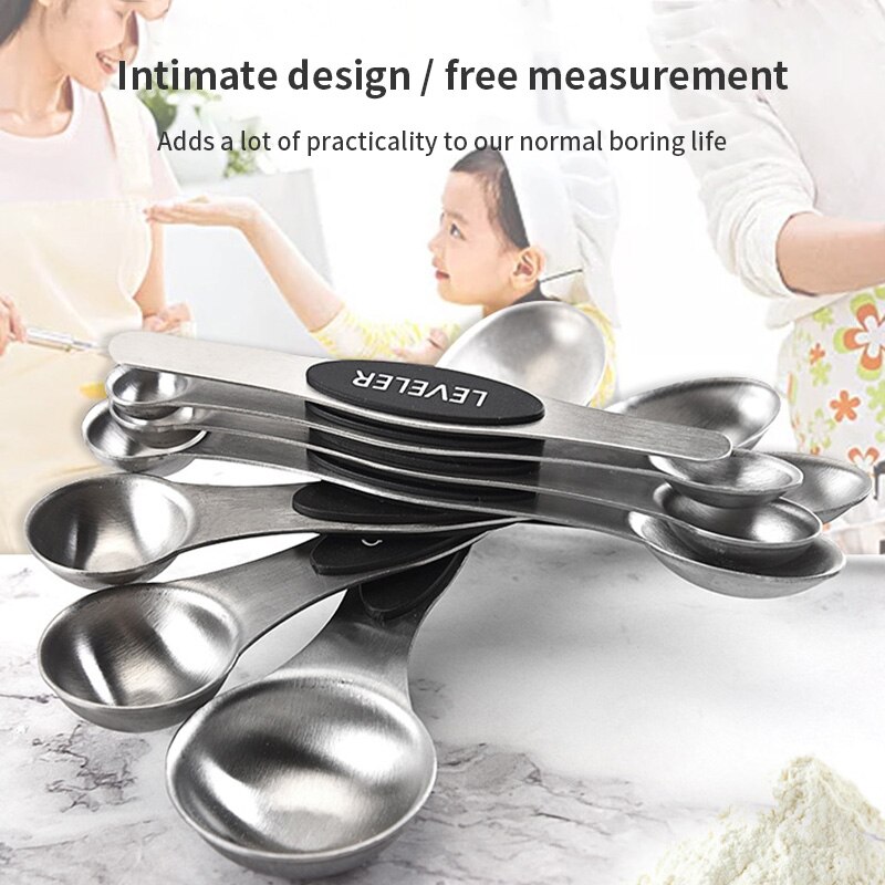 8 Pcs/Set Measuring Spoons Stainless Steel Seasoning Coffee Tea Measuring Spoons With Scale Bakery Tool Kitchen Supplies
