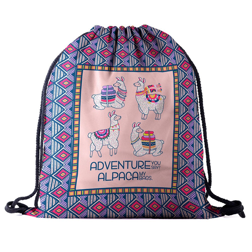 Rugzak trekkoordtas 3d print alpaca dames heren dagelijks casual meisjes mochila knapzak vrouwelijk bundel zak touw tassen: Bpa 700070