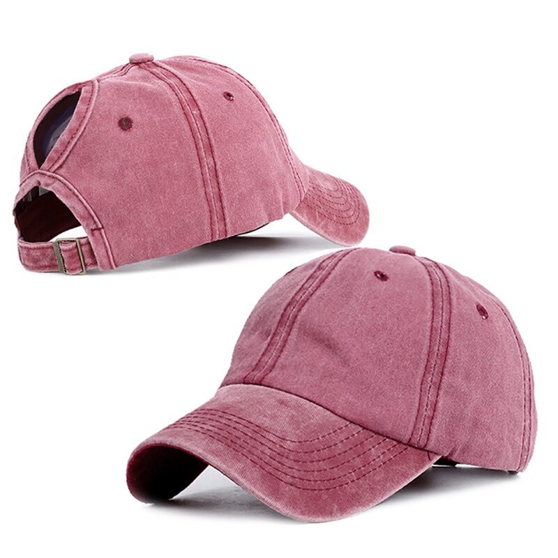 Baseball Cap Ponytail Hat Headwear Outdoor Sports Wear With Adjustable Back Closure Solid Color Washed Cotton