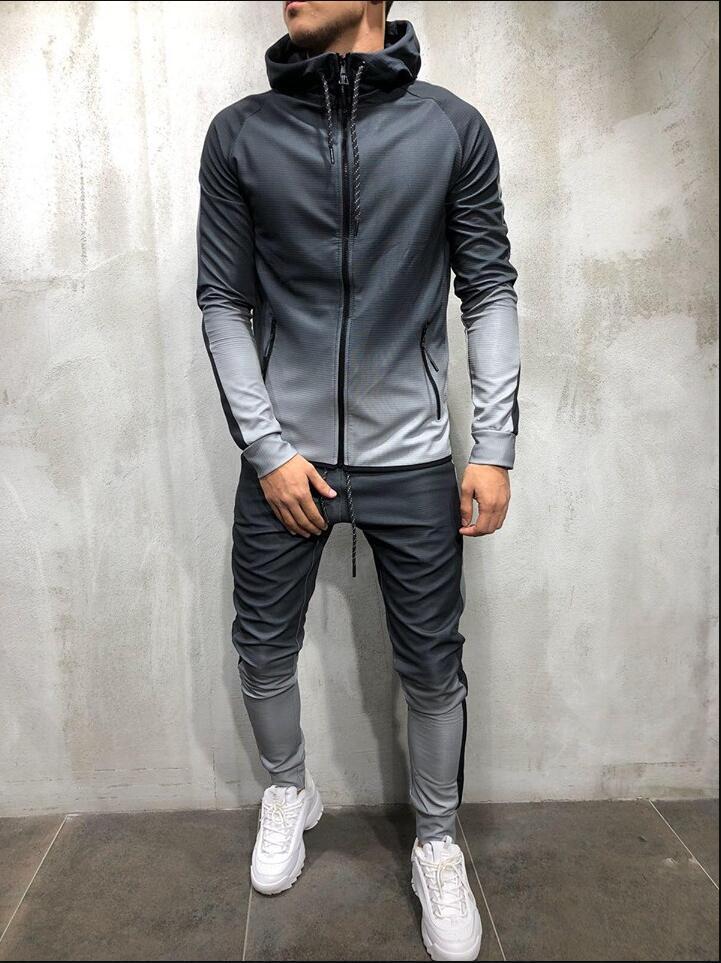 Ensemble de survêtement pour hommes homme Jogging costume décontracté Colorblock rayure Sweat costumes gris vêtements de sport printemps automne hommes ensembles vêtements de sport