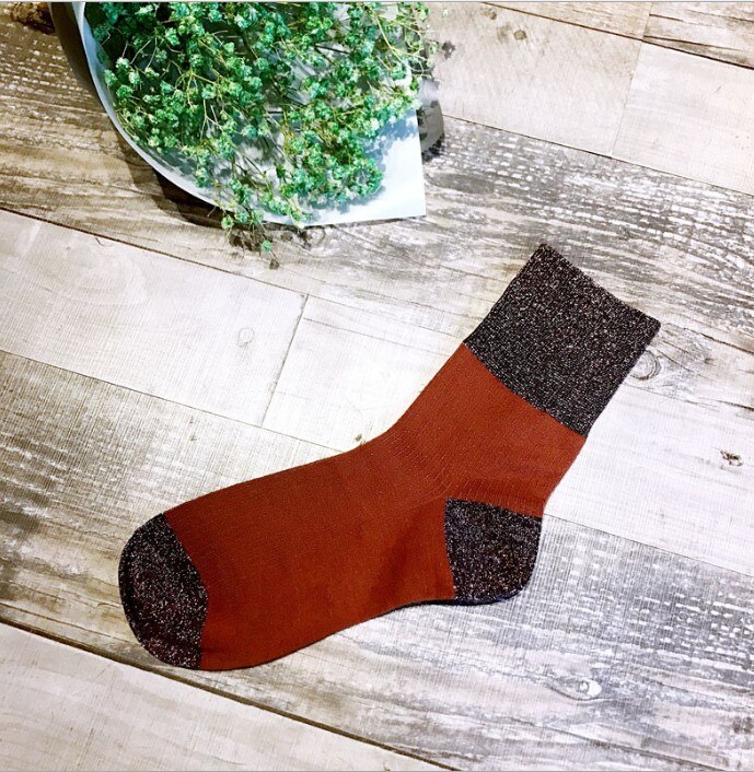 1 Pair 6 colors Shiny Long Socks Autumn and Spring Glitter silver Flanging Wild In Tube Socks: Orange