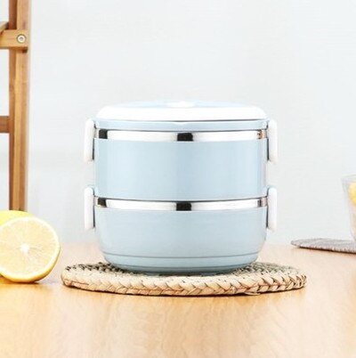 Fiambrera térmica aislante para uso en el hogar, fiambrera portátil de acero inoxidable multicapa a prueba de fugas, herramientas de cocina para exteriores: Blue 2 layer