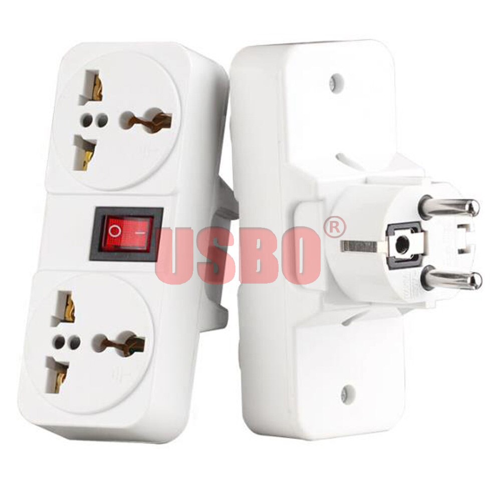 White Portable 250V 6A universal travel adaptor socket Europe extension socket power converter plug with on off light switch