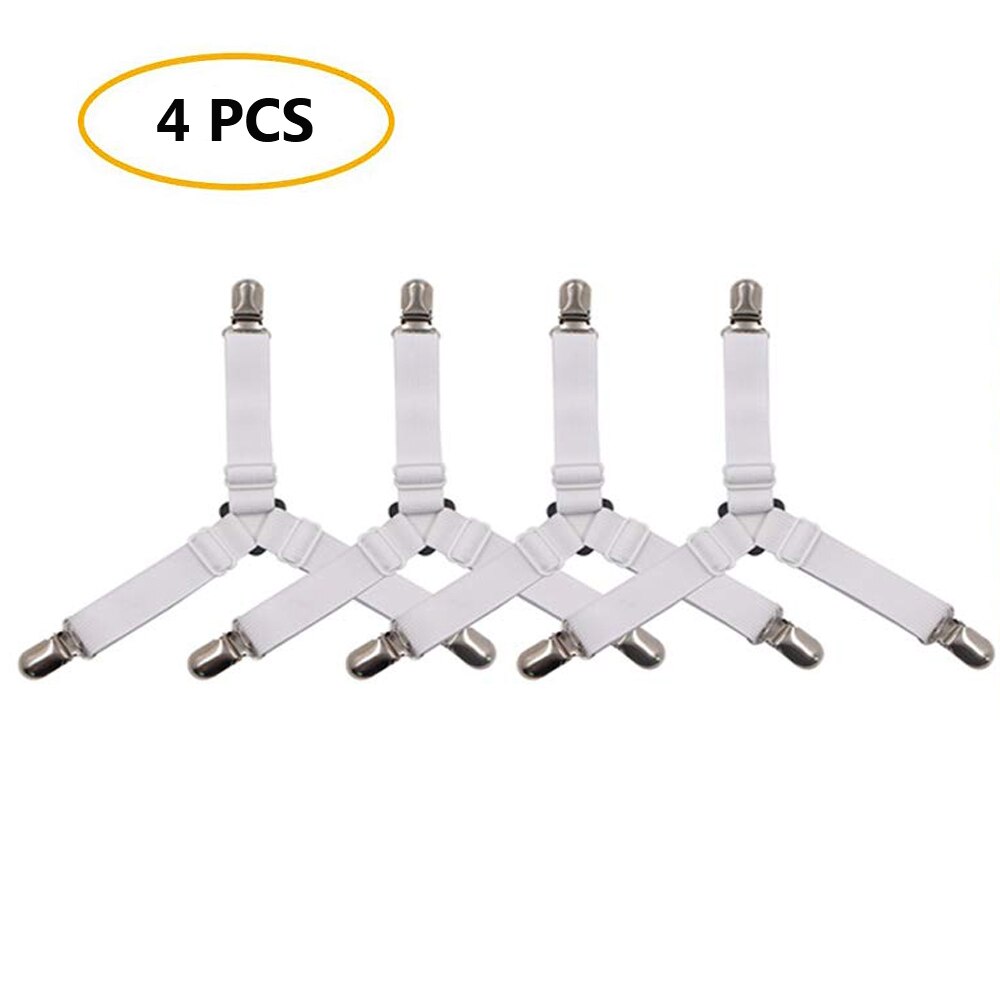 4 Stuks Verstelbare Laken Houder Bandjes Bevestigingsmiddelen Elastische Bretels Grijper Houder Bandjes Clip Voor Lakens Matras Covers: 4PCS white