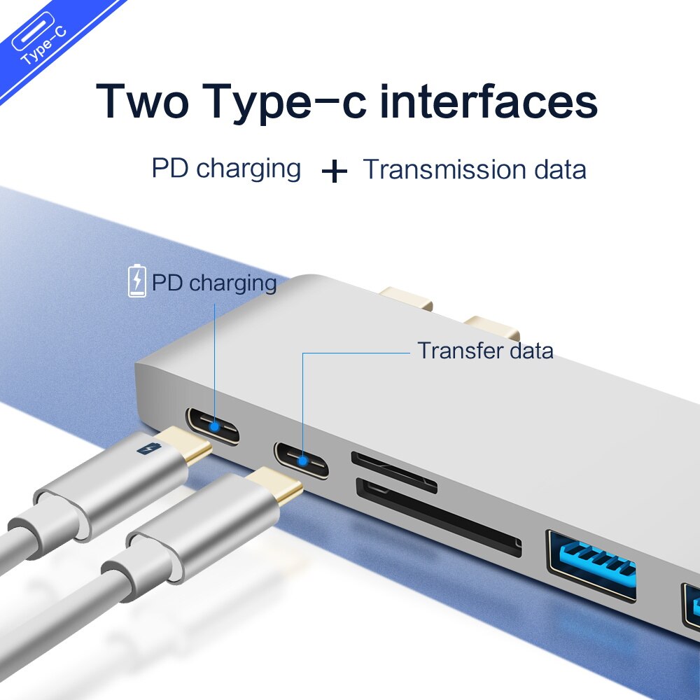 Usb c hub thunderbolt 3 med usb 3.0 adapter til opladning type c hub til type c med tf sd-kort datalæsning til macbook pro