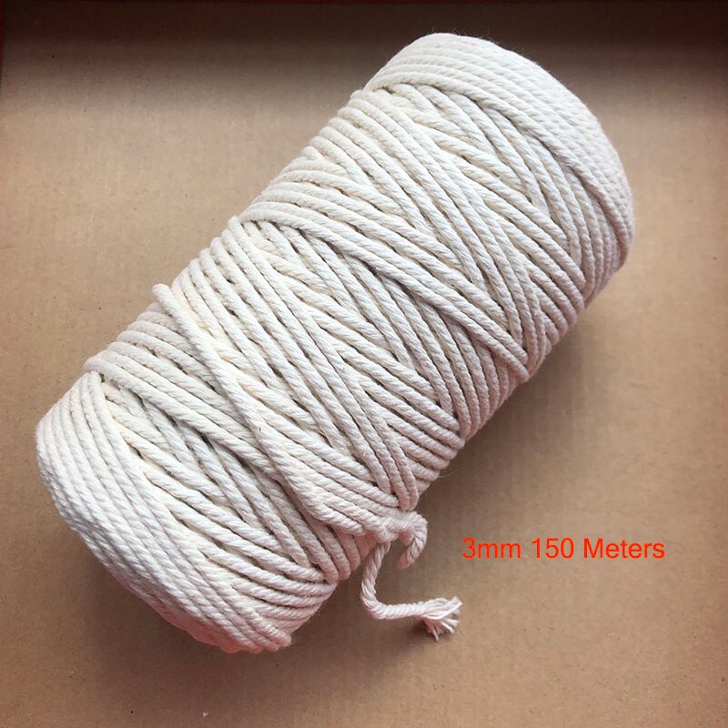 1/2/3/4/5/6/8/10mm de diámetro cuerda de algodón Beige duradera cuerda trenzada artesanía Cordón de macramé DIY textil del hogar atar hilo de muchas tallas