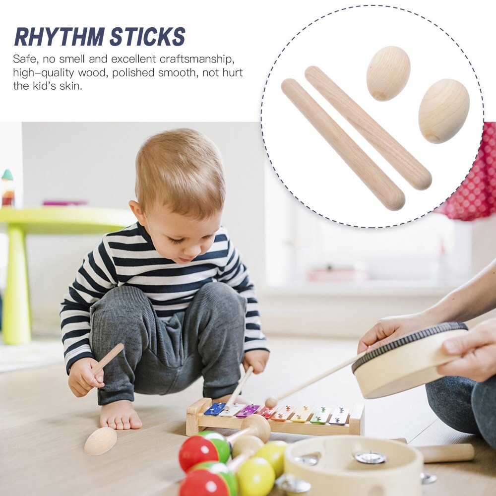4pcs Kids Wooden Musical Percussion Instrument Set Rhythm Sticks and Shakers