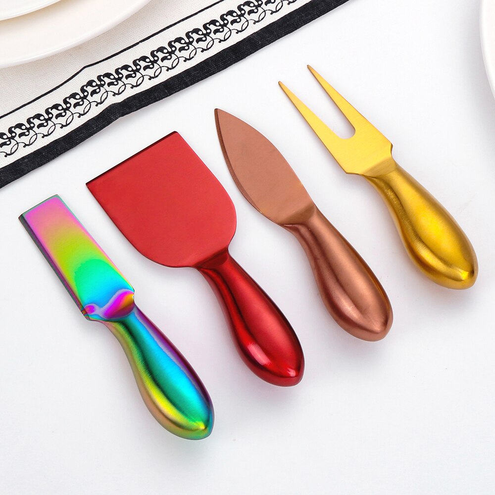 1Pcs Kaas Tool Gold Kaas Slicer Cutter Mes Creatieve Kaas Raspen Cake Spatel Boter Messen Vlees Vork Keuken Servies