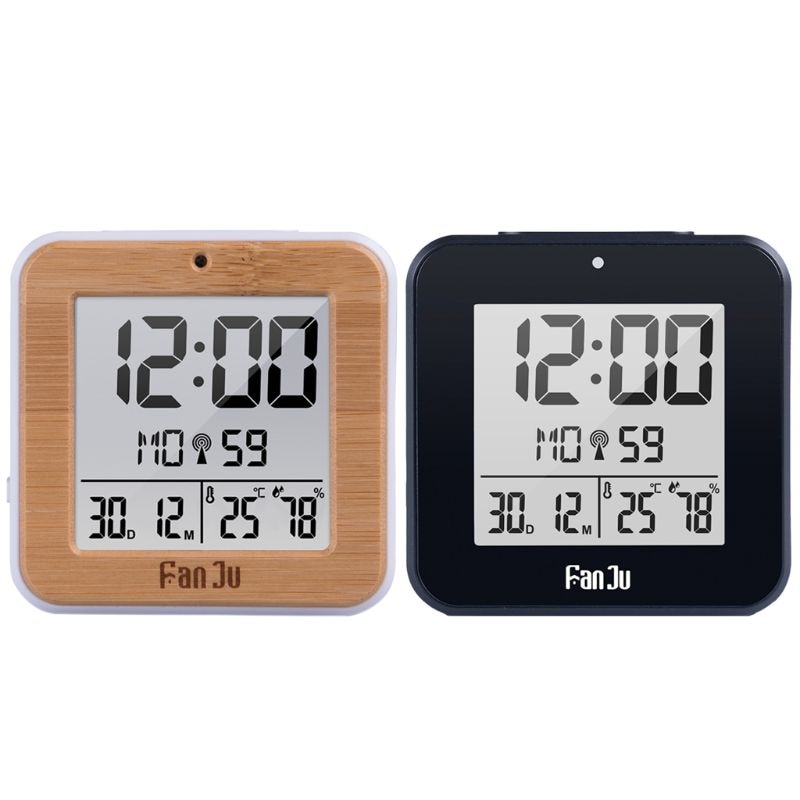 DCF Radio Controlled Digital Dual Alarm Clock Thermometer Hygrometer Automatic Backlight Table Alarm Clock