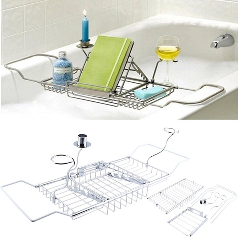 Bath Tub Rack Bathroom Shelf Caddy Organiser Soap Storage Rack Shelves Holder Adjustment Range 61-85cmx8.5x20CM