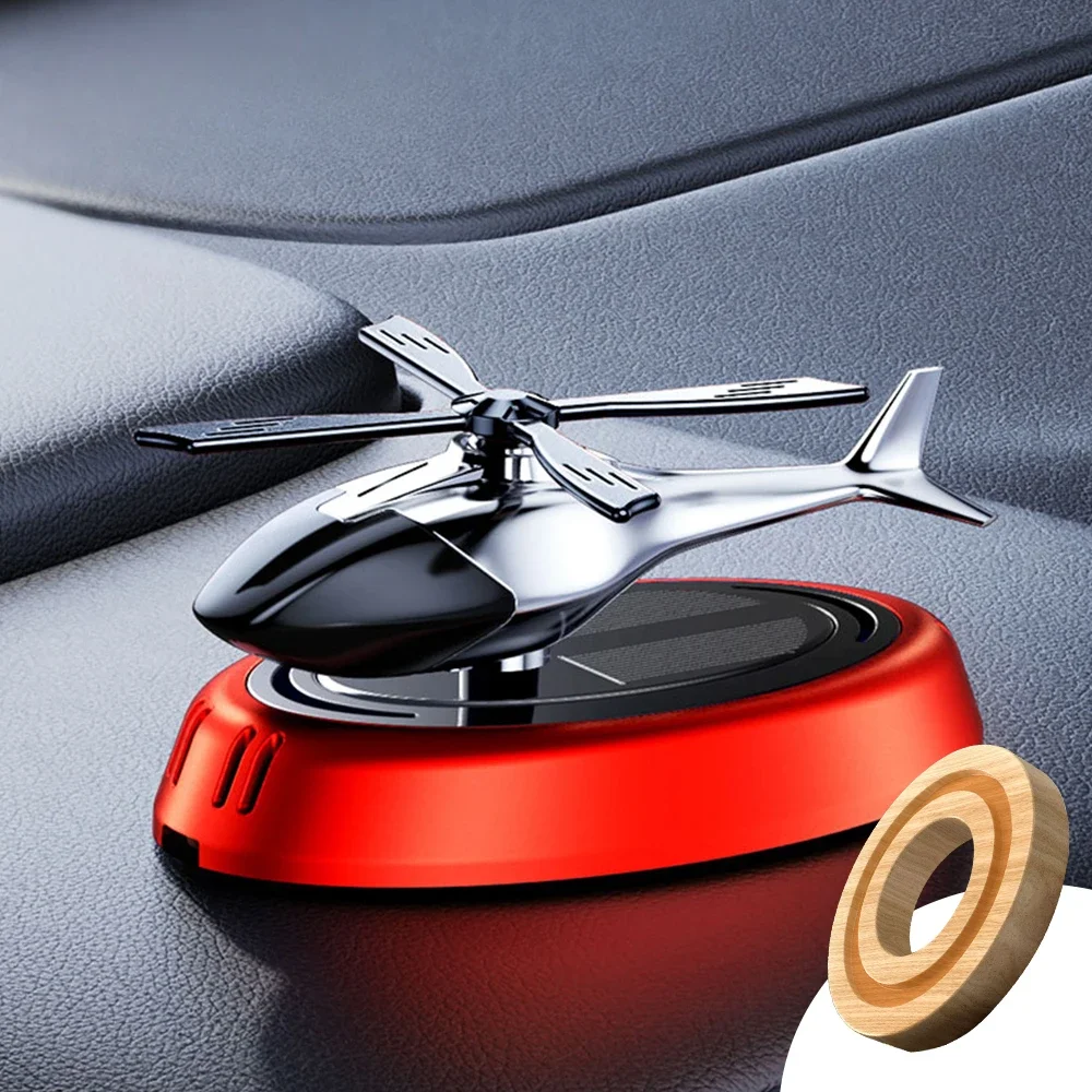 Désodorisant solaire rotatif pour voiture, diffuseur de parfum d'aromathérapie, décoration d'hélicoptère, décoration intérieure: Rouge