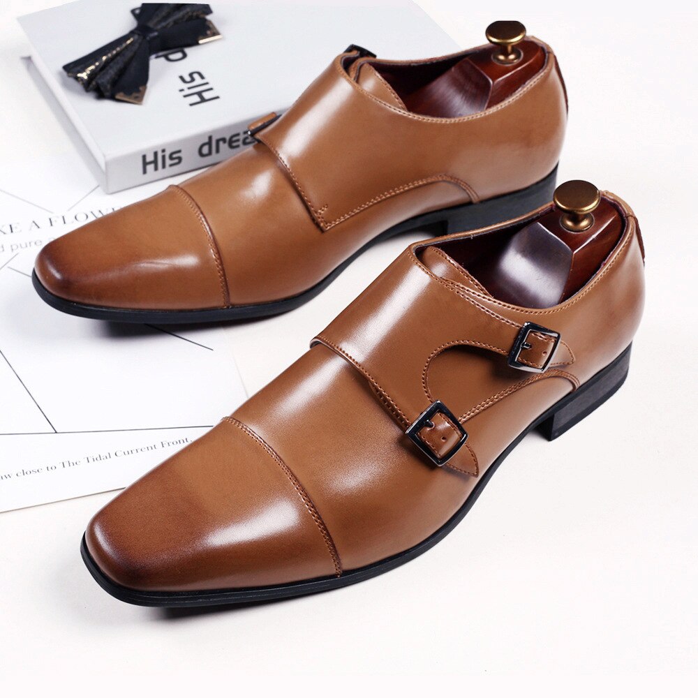 Business Formal Leather Shoe Pointed Toe Dress Shoes Buckle Office Footwear Big Size Male Party Wedding Footwear dfg567