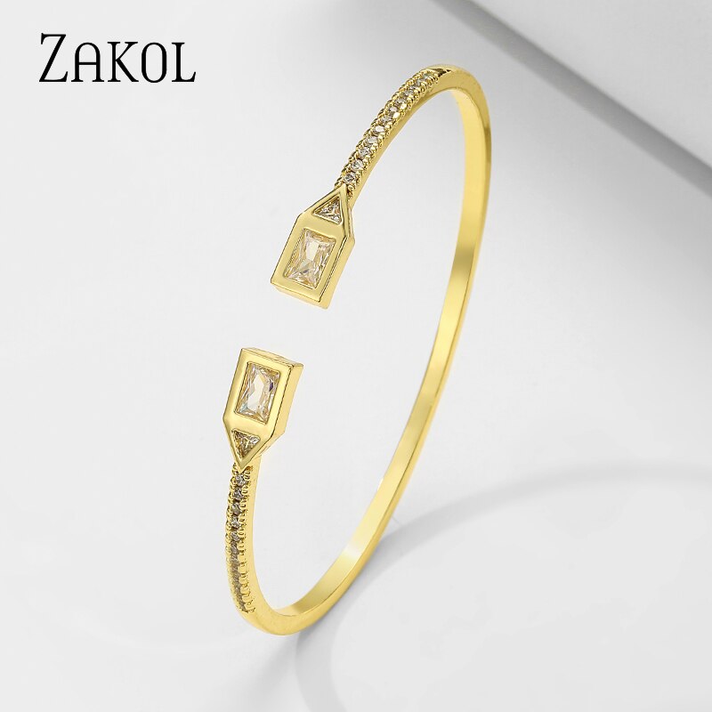 Zakol novo design de metal zircon aberto ajustável manguito pulseiras para mulher cobre menina festa jóias fsbp2212: Gold