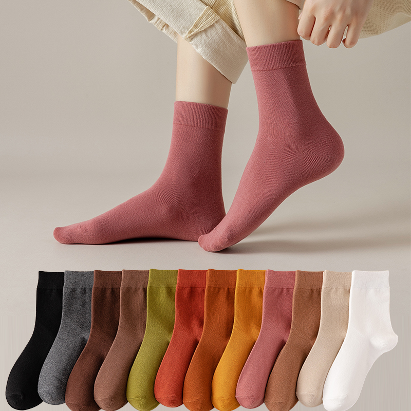 Calcetines Mujer Algodón Color Sólido Otoño Primavera Suave Transpirable