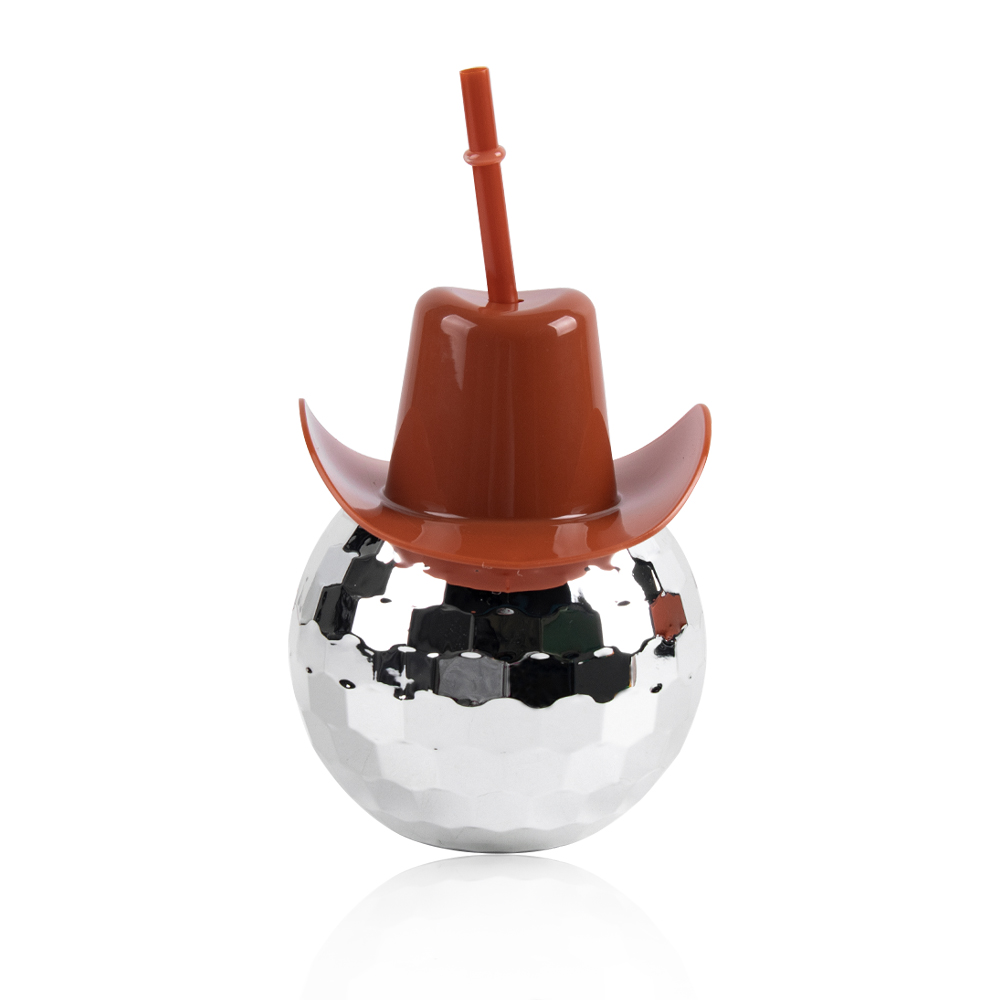 Discokuglekop med cowboyhat polterabend sølv discokugle vandflaske cowboy-tema brud til at være festdekoration cocktail c: Oliven