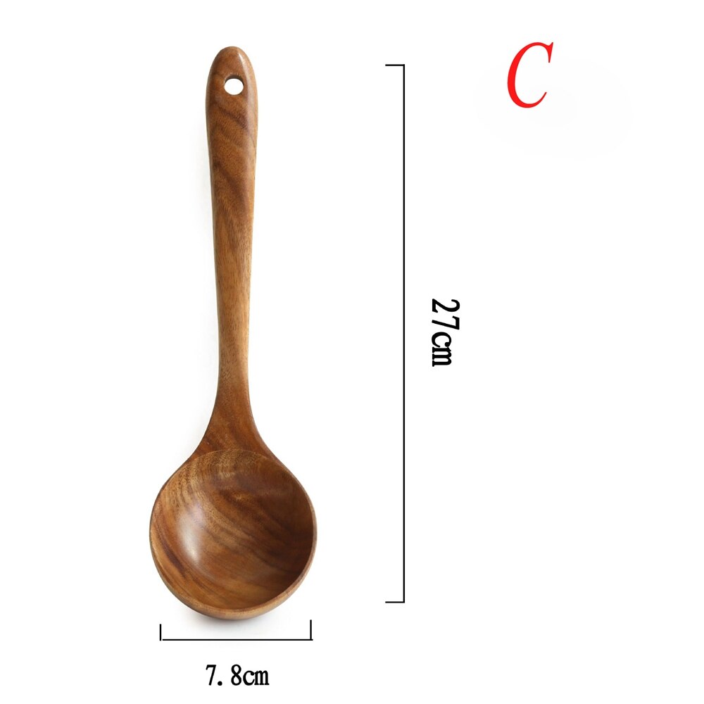 Big Wooden Rice Long Handle Spoon Soup Cooking Spoon Teak Wood Spoon Colander Ladle Skimmer Scoop Kitchen Utensils: C
