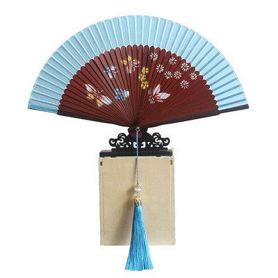 Abanico de baile Para mujer, ventilador de seda de bambú, Cheongsam chino, Hanfu, clásico, portátil, Para Boda, Verano