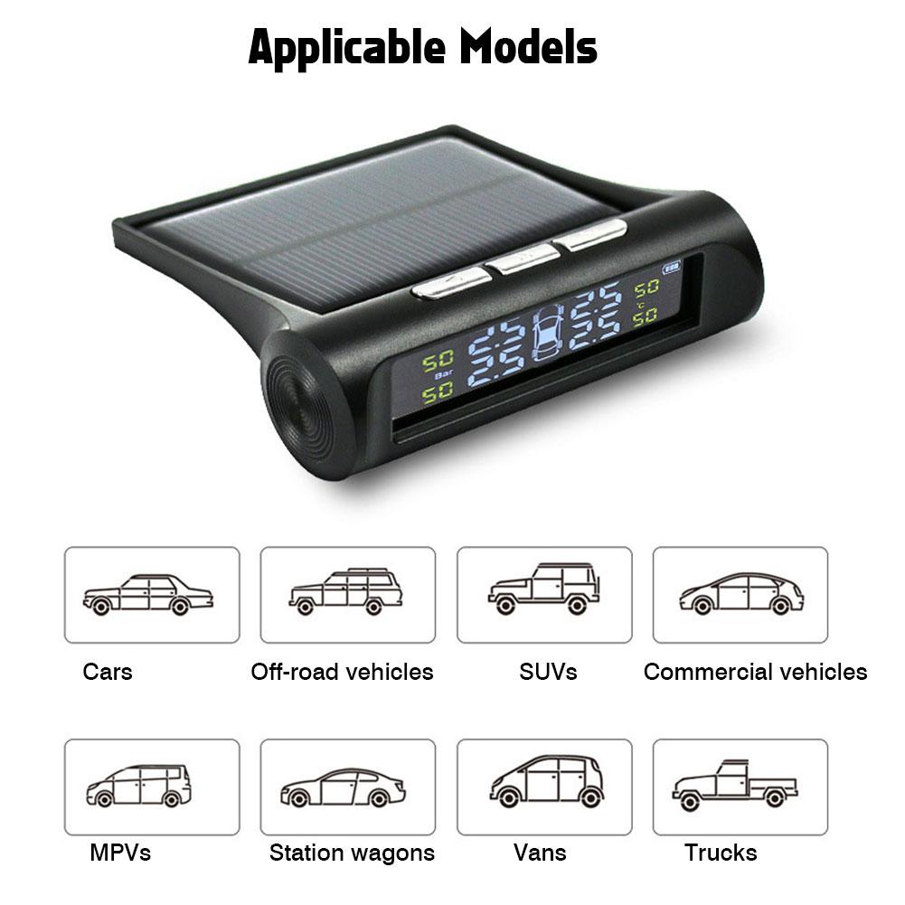 1Set Car TPMS Tire Pressure Monitoring System Solar With External And Internal Sensors Real-time Display 6 Alarm Modes