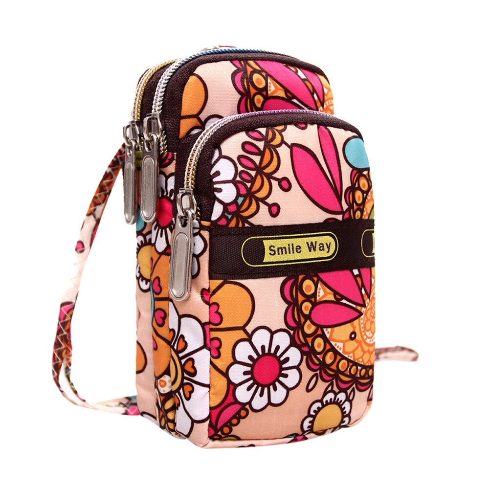 Women's Printing Zipper Sport Shoulder Bag Mini Wrist Purse Casual outdoor wrist bag: E