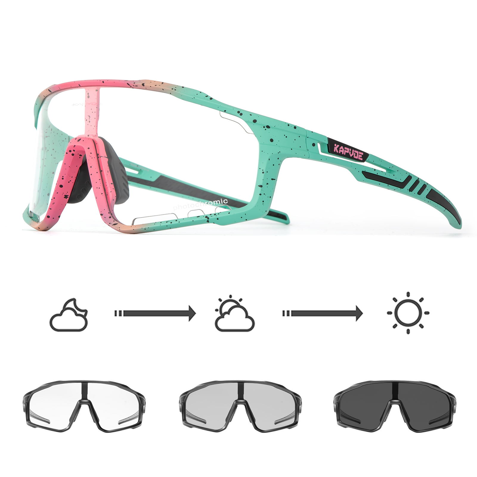 Kapvoe Photochromic Sunglasses Men's Women Sports Cycling Glasses Road Running Goggles MTB Bike Bicycle Mtb Eyewear For Driving: Silver