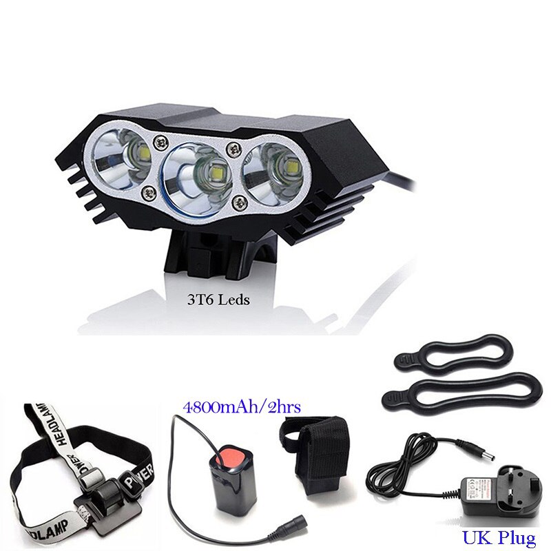 3T6 Regendicht Fiets Stuur Hoofd Verlichting Ebike Fiets Led Licht Koplamp 8.4V Mtb Lamp Rijden Koplamp Cyclus Accessoires: UK-4800mAh