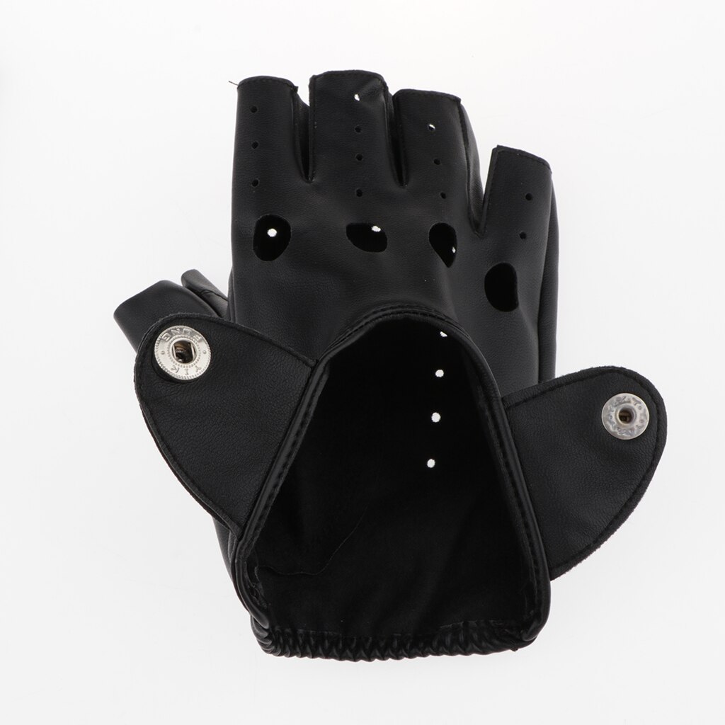 Gants en cuir PU Style Punk Rock pour homme et femme, demi-doigt ajouré