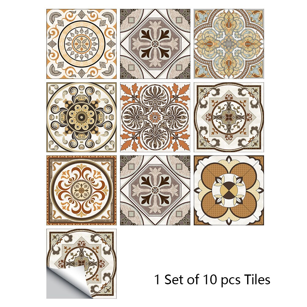 20x20cm 10pcs Tile Sticker Home DIY Decoration Art Wallpaper Kitchen Bathroom Self-adhesive Waterproof Wall Floor Sticker: MZ-010