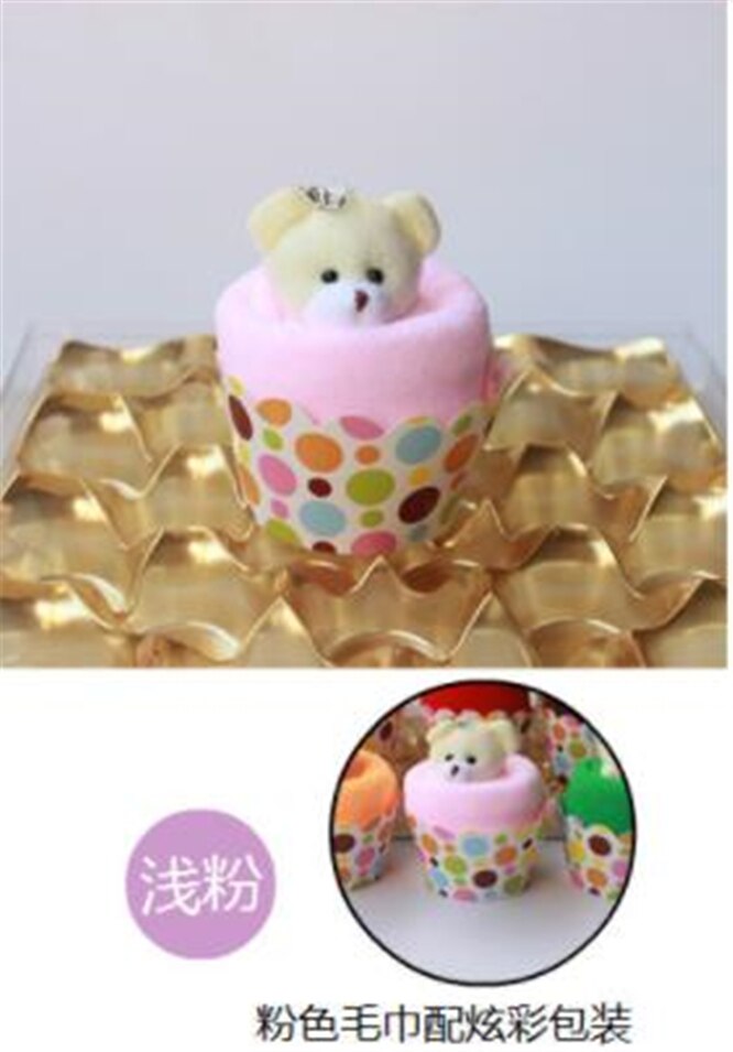 Toalla de cara con forma de pastel con oso encantador, Toalla de baño de fibra Natural ecológica, toalla de mano para bebé, de boda, 10 juegos: light pink