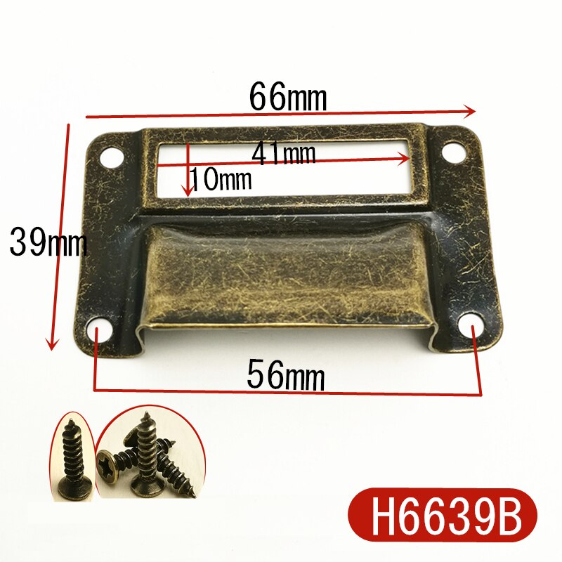5 Stks/partij Antiek Messing Brons Metalen Label Pull Frame Handvat Bestand Naam Kaarthouder Voor Meubels Kast Lade Doos case Bin: H6639B