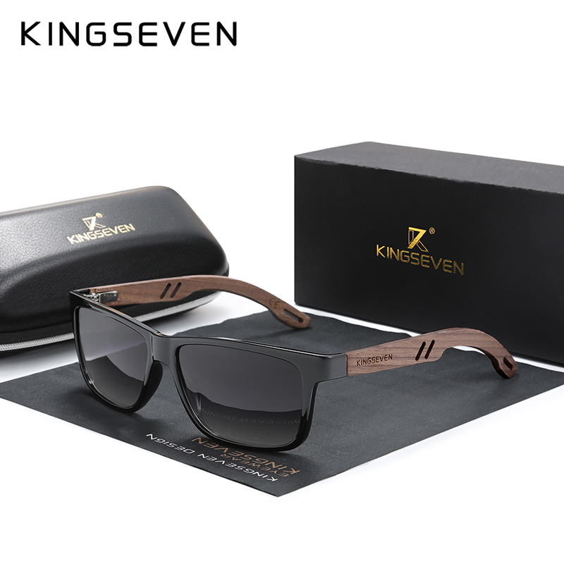 Kingseven 100%  polarisoidut vintage-puiset miesten aurinkolasit, puinen  uv400 suojakerroin, neliönmuotoiset aurinkolasit naisille, gafas de sol
