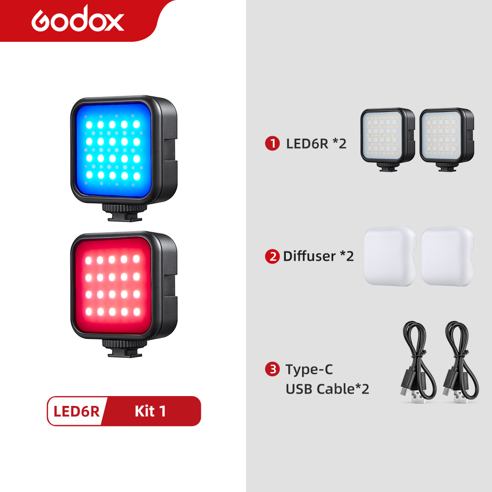 Godox LED 6R RGB Video Licht, dimmbar 0-360 Voll Farbe 3200K-6500K 13 FX Effekte Gebaut-in 1800mAh Li-Ion batterie für Video Licht: Bausatz 2