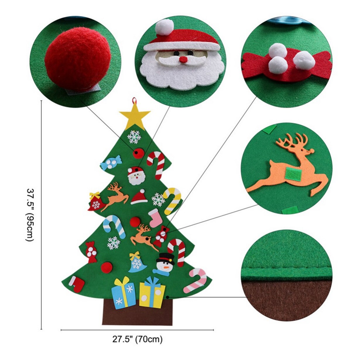 DIY Felt Christmas Tree Set Wall Christmas Tree Hanging Rope Toddlers Kids Felt Christmas Tree Pendant Christmas Decoration