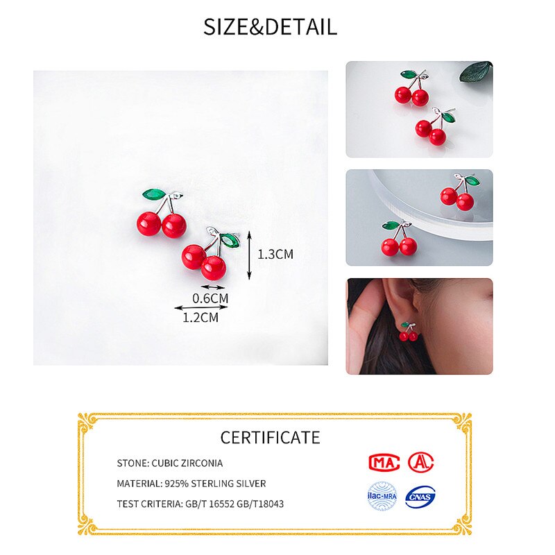 INZATT-pendientes de plata de primera ley con forma de cereza para mujer, aretes pequeños, plata esterlina 925, cristal verde, color rojo, aniversario