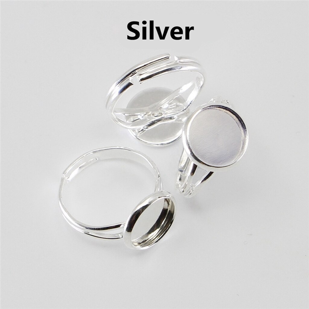 10Pcs/lot 12mm Adjustable Ring Settings Base Findings DIY Accessories Glass Cabochons Tray For Jewelry Making: Silver