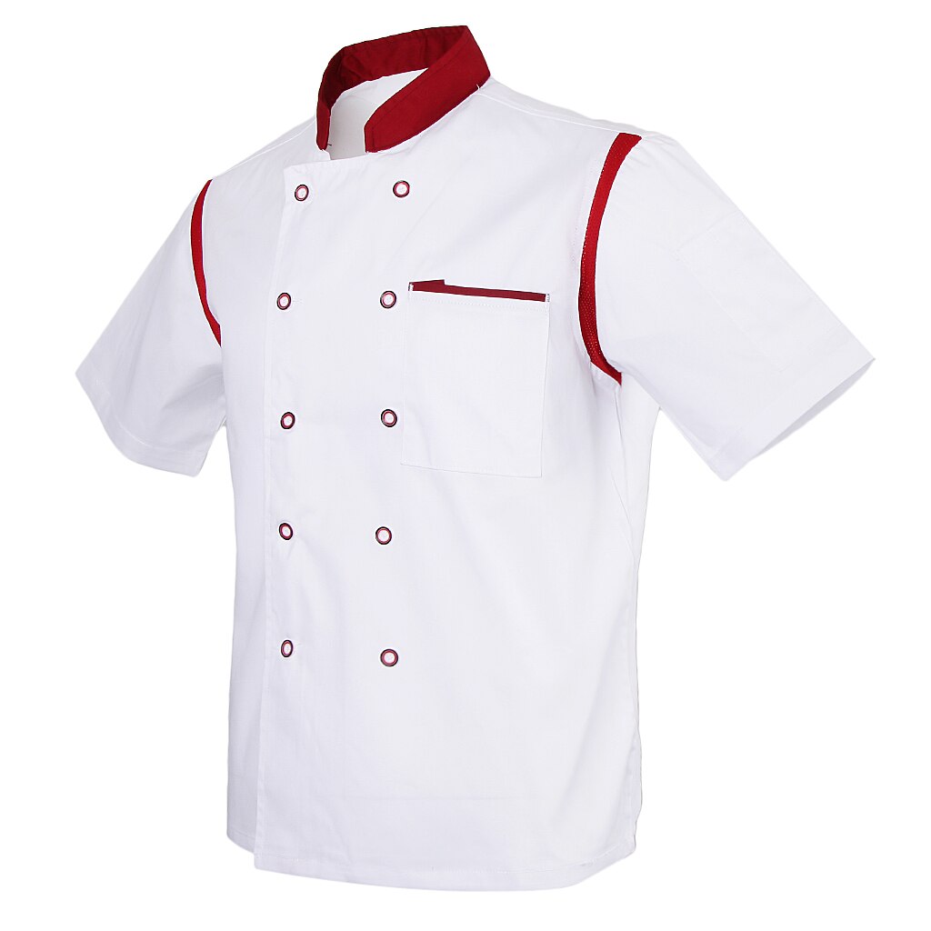 Rød sort gul kokkejakke mesh korte ærmer unisex frakke