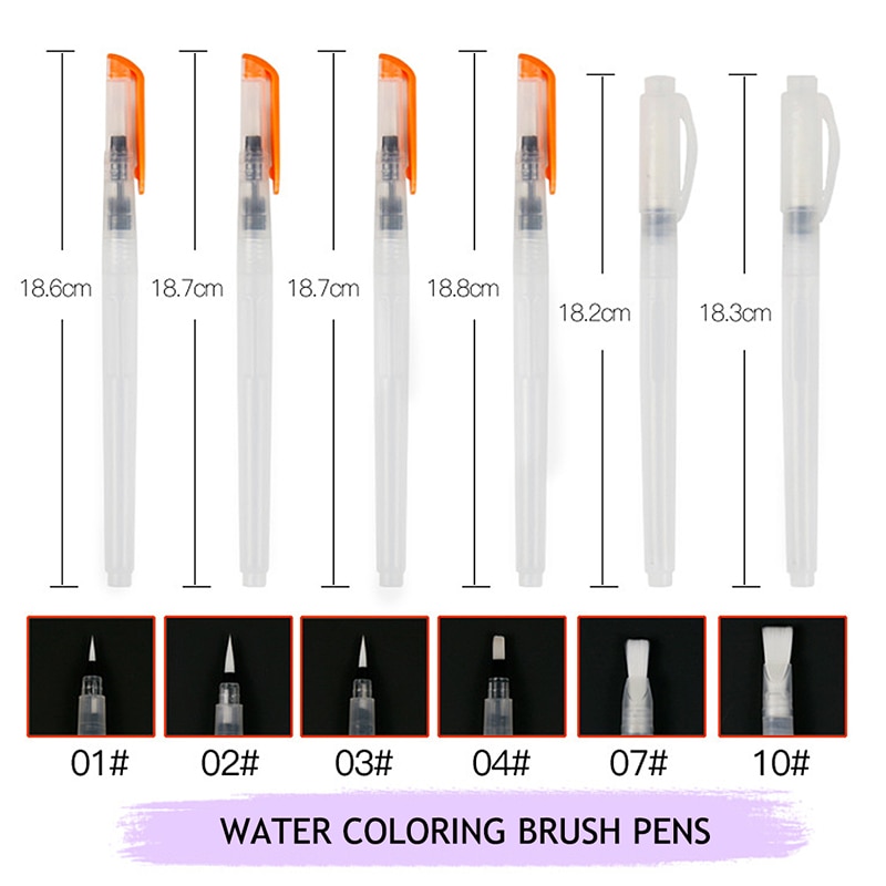 Dainayw Water Brush Pens 6 PCS for Watercolor Paints, Water Soluble Pencils, Brush Pen, Refillable Brush Pens,Drawing, Art Brush