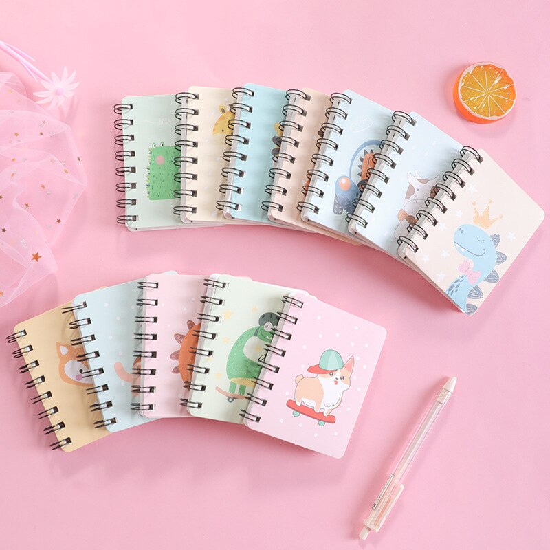 Kawaii Cat Binder Spiral Notebook A7 Cute Dinosaur Writing Pads Pocket Books For Kids Korean Stationery School Supplies