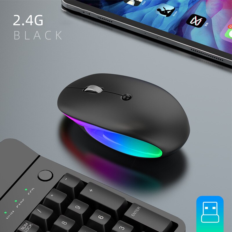 Dual Mode 2.4G Bluetooth-compatible Wireless Mouse Rechargeable Magic Gaming Mouse For PC Gamer Computer Mac iPad Laptop Mause: 2.4g black