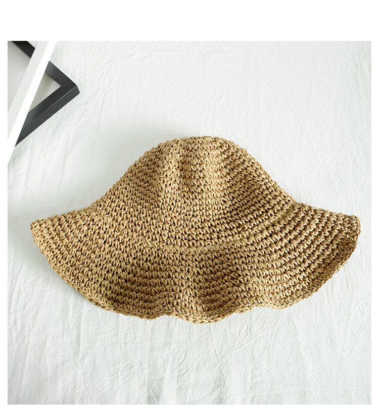 Simpel pige raffia solhat bred skygge floppy sommer hatte til kvinder strand panama halm kuppel spand hat femme skygge hat: Khaki